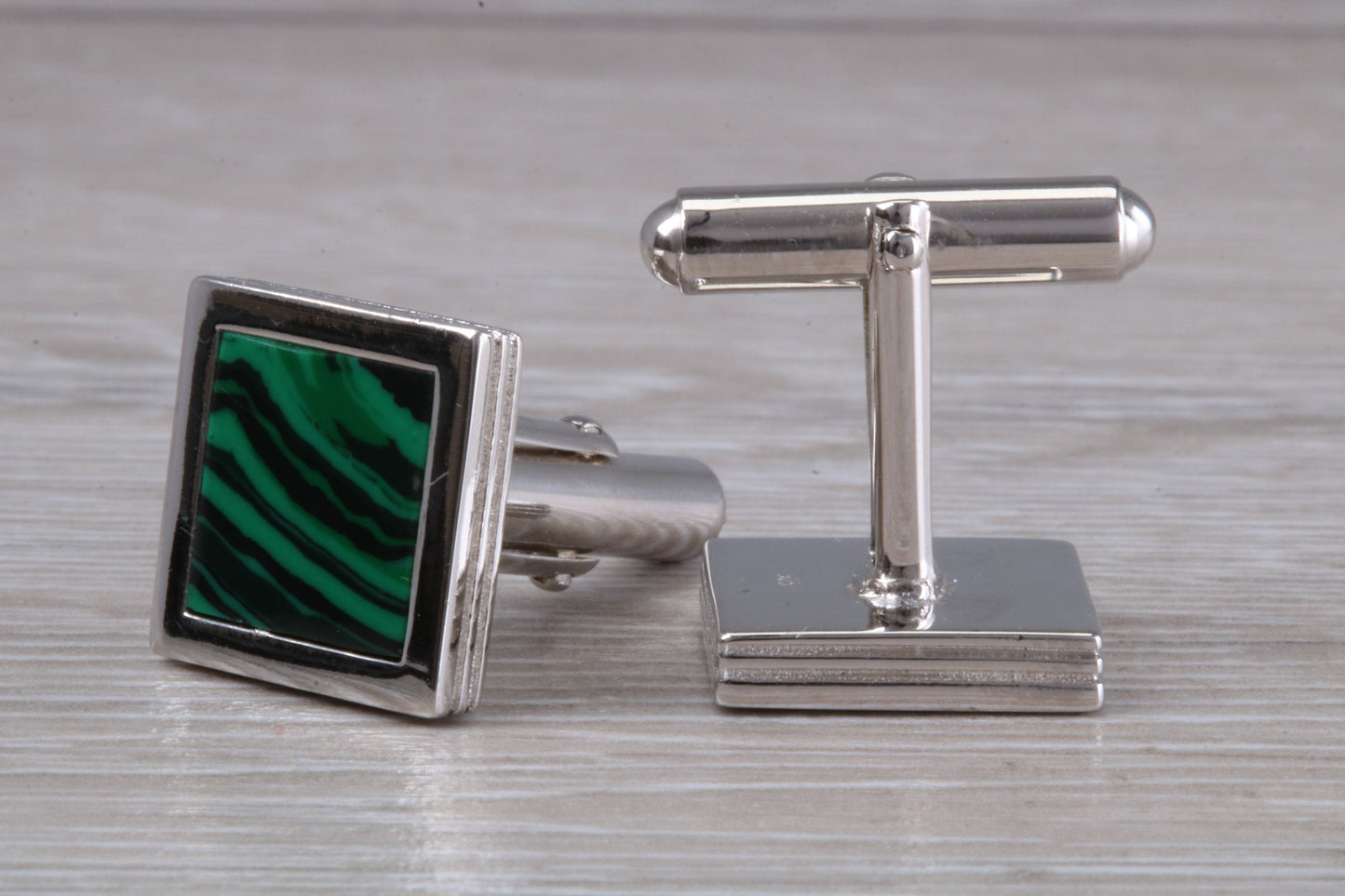 Silver Malachite set Square Cufflinks