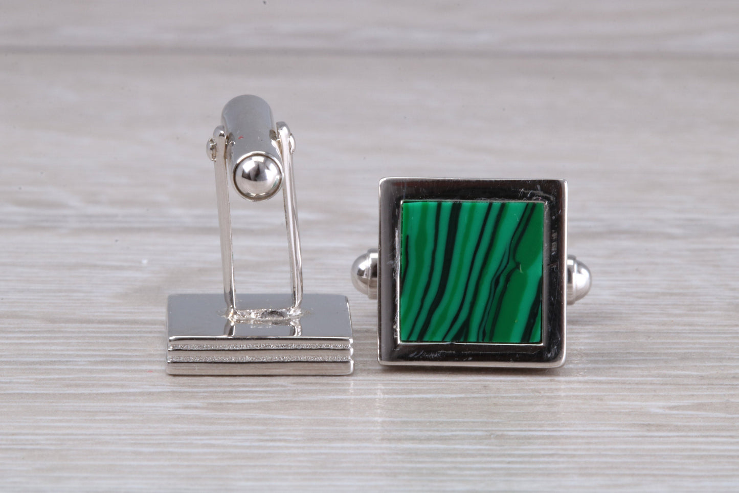 Silver Malachite set Square Cufflinks
