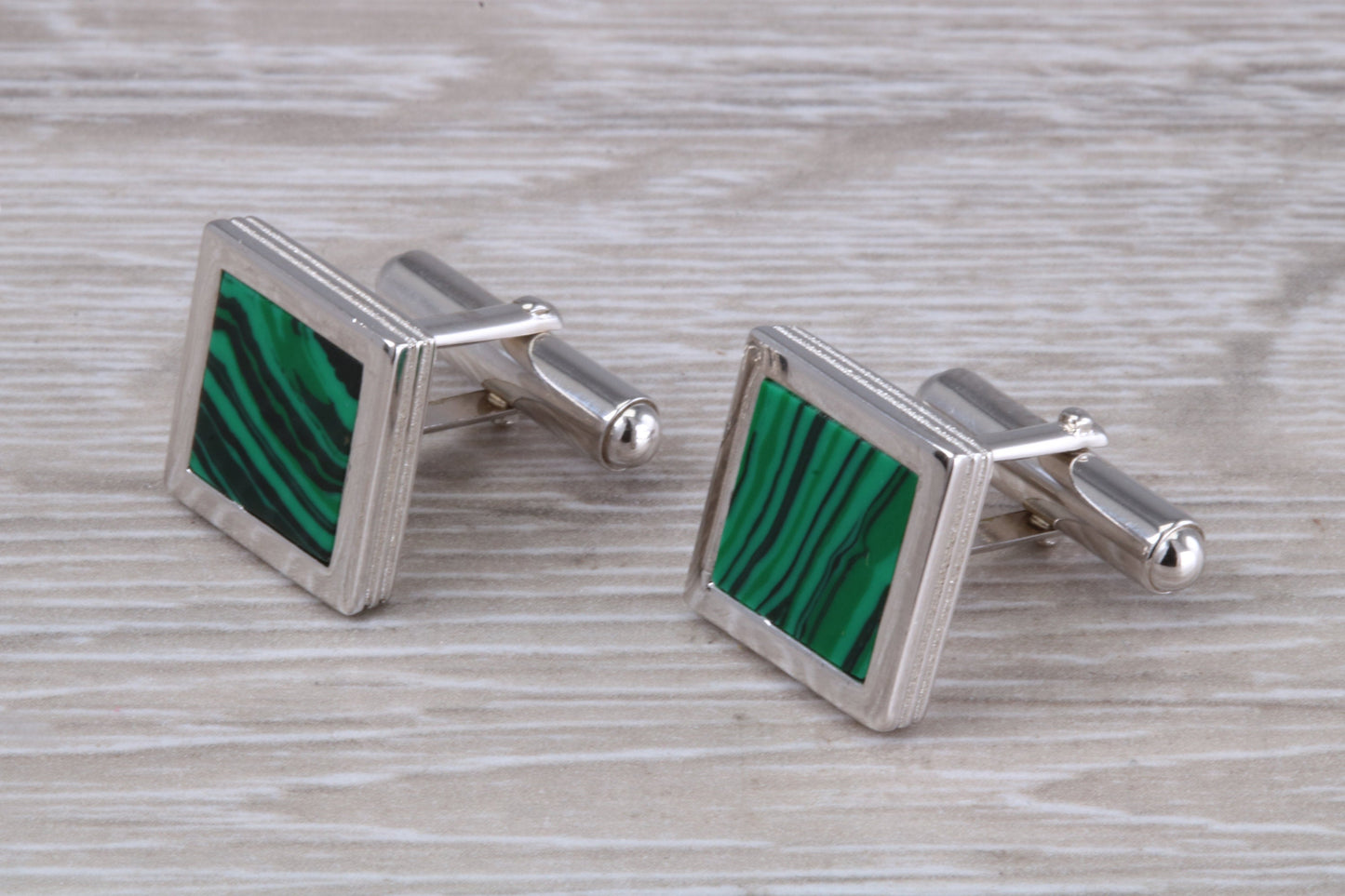 Silver Malachite set Square Cufflinks