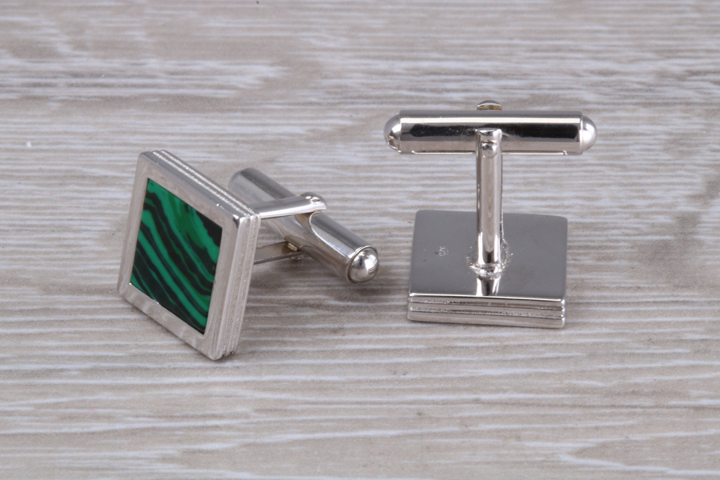 Silver Malachite set Square Cufflinks