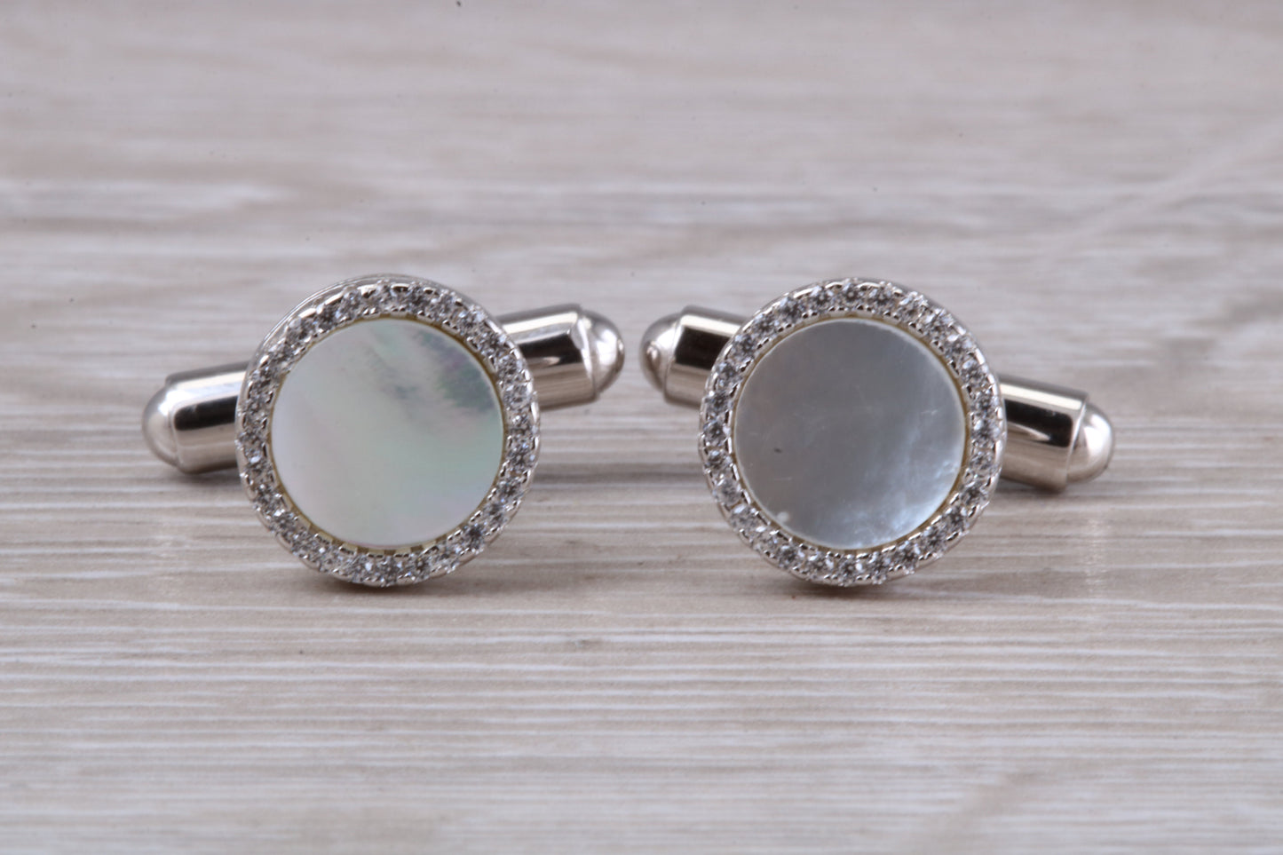 Silver Mother of Pearl and Cubic Zirconia set Cufflinks
