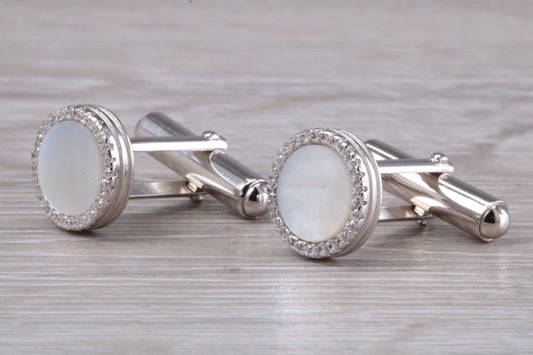 Silver Mother of Pearl and Cubic Zirconia set Cufflinks