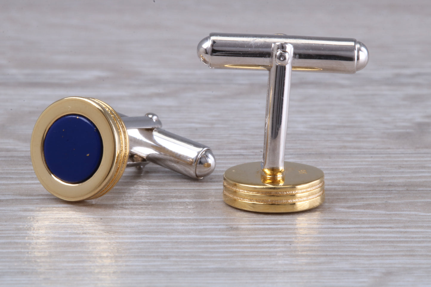 Lapis Lazuli set Sterling Silver Round Cufflinks with 18ct Gold plating