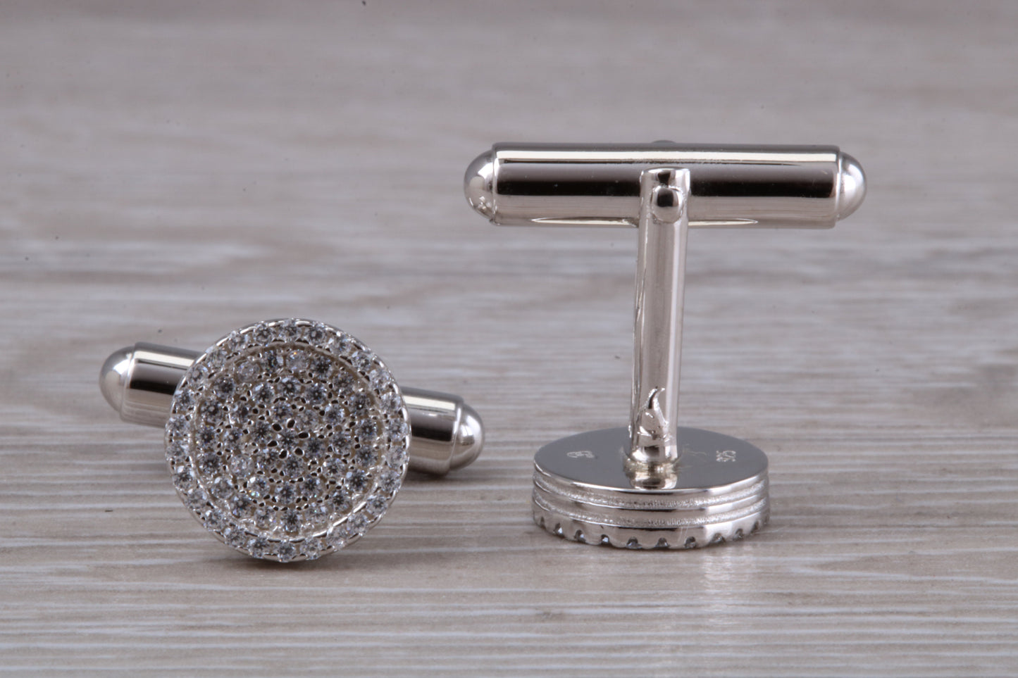 Silver Round Zirconia Set Cufflinks