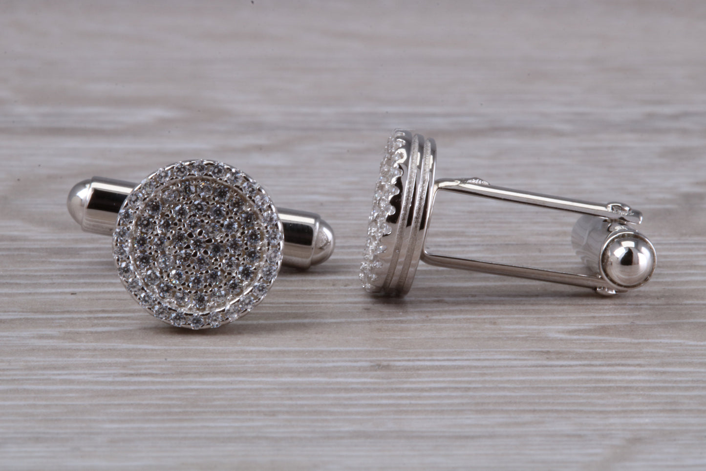 Silver Round Zirconia Set Cufflinks