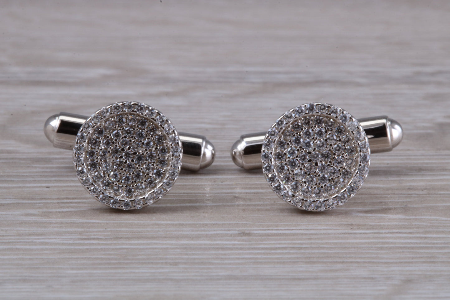 Silver Round Zirconia Set Cufflinks