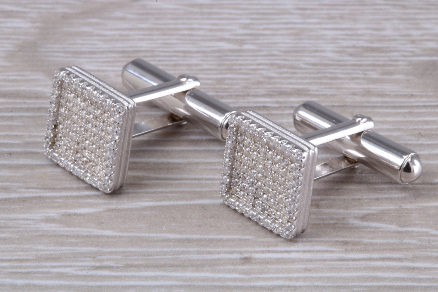 Silver Square Zirconia Set Cufflinks