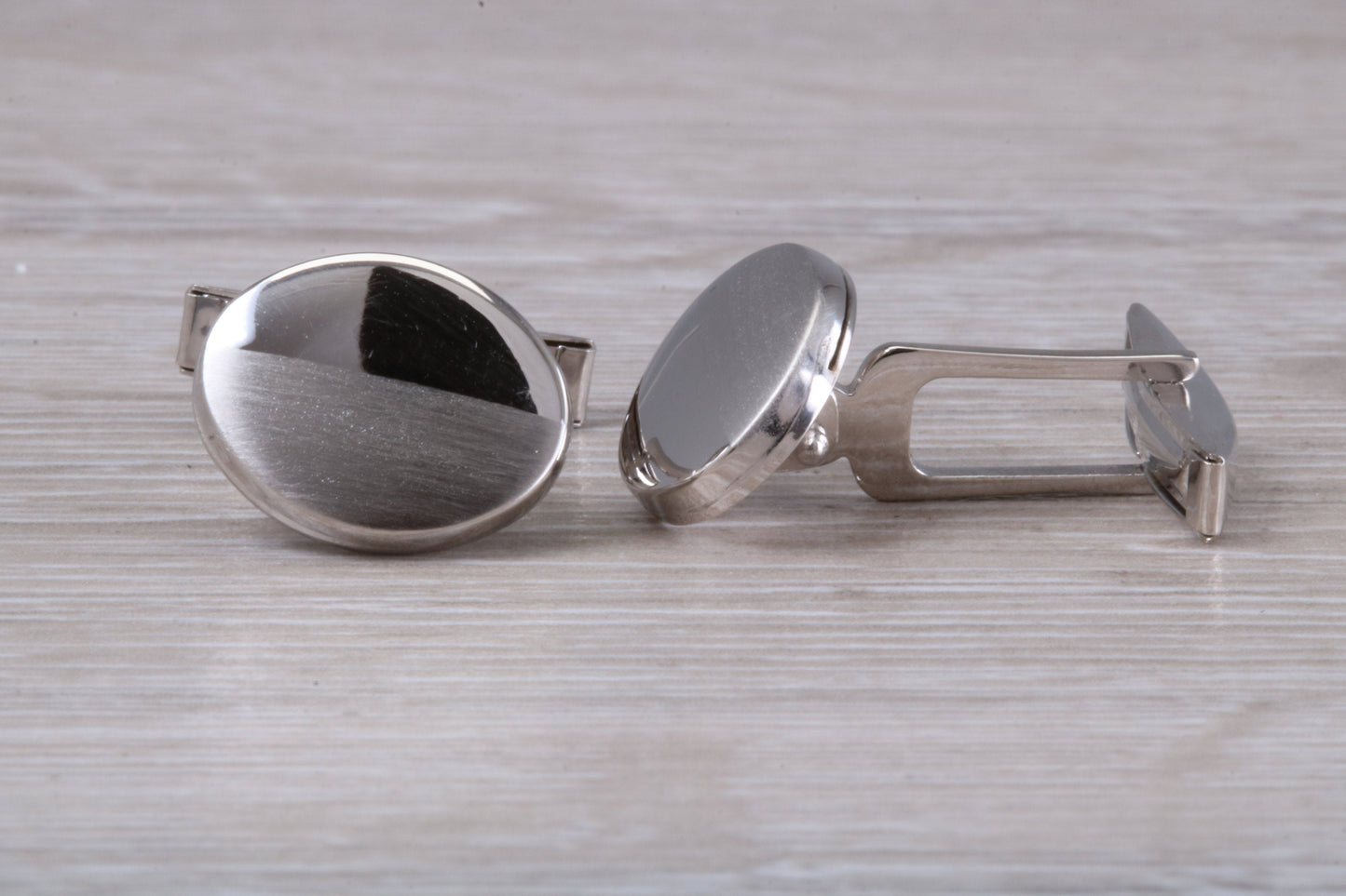 Silver Oval Cufflinks - Half polished and half matt finished