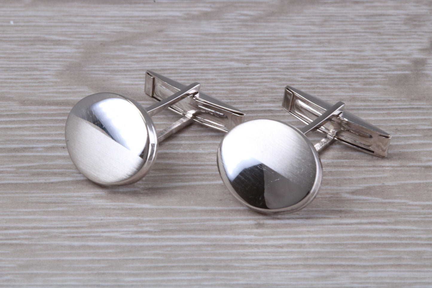 Silver Oval Cufflinks - Half polished and half matt finished