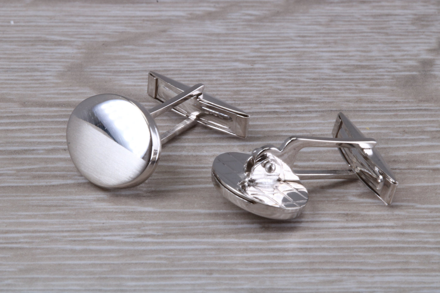 Silver Oval Cufflinks - Half polished and half matt finished
