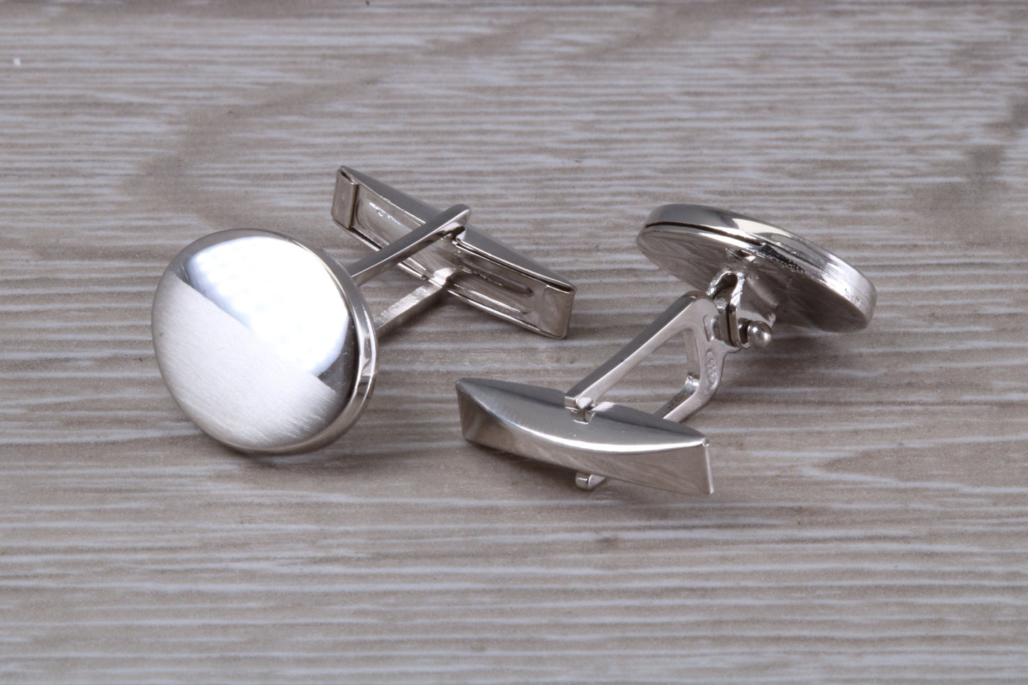 Silver Oval Cufflinks - Half polished and half matt finished