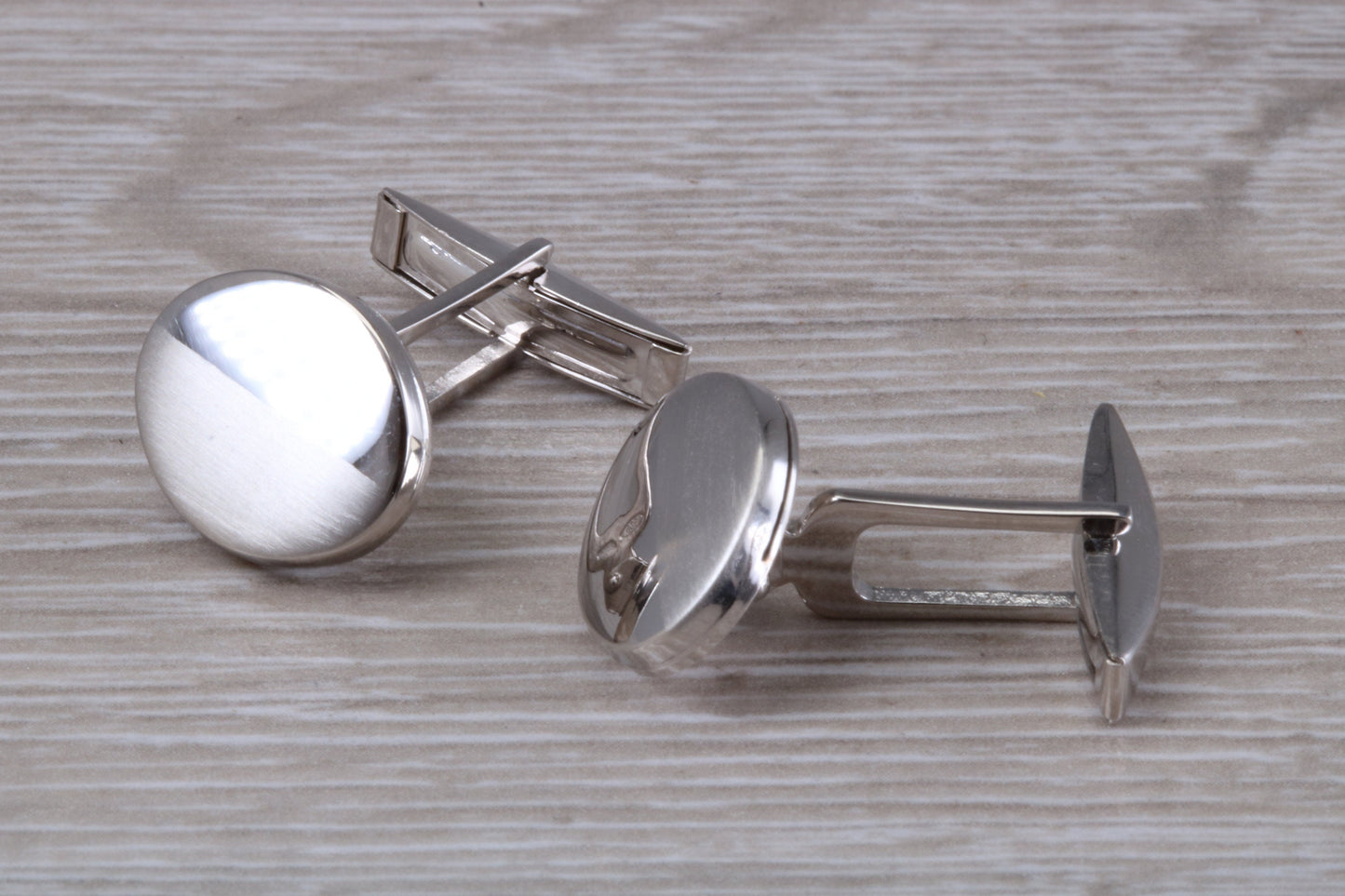 Silver Oval Cufflinks - Half polished and half matt finished