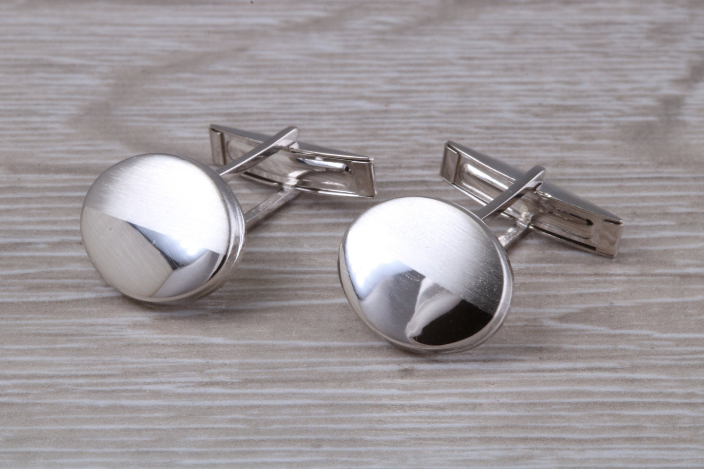 Silver Oval Cufflinks - Half polished and half matt finished