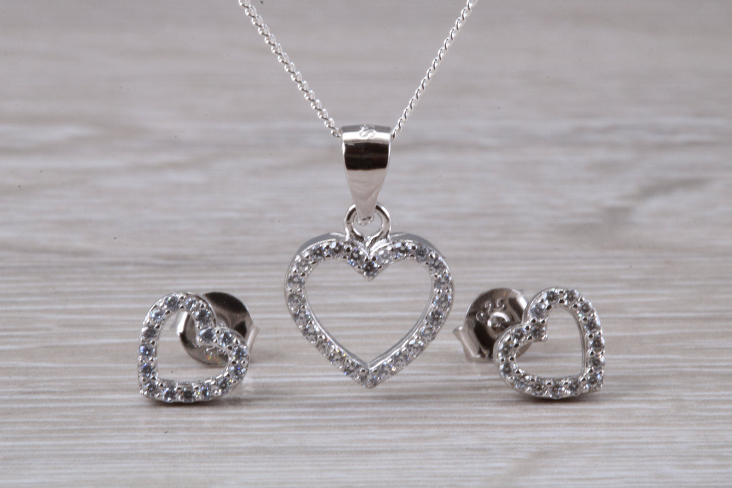 Love Heart Matching Stud Earrings with Necklace