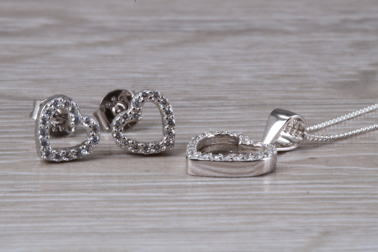 Love Heart Matching Stud Earrings with Necklace