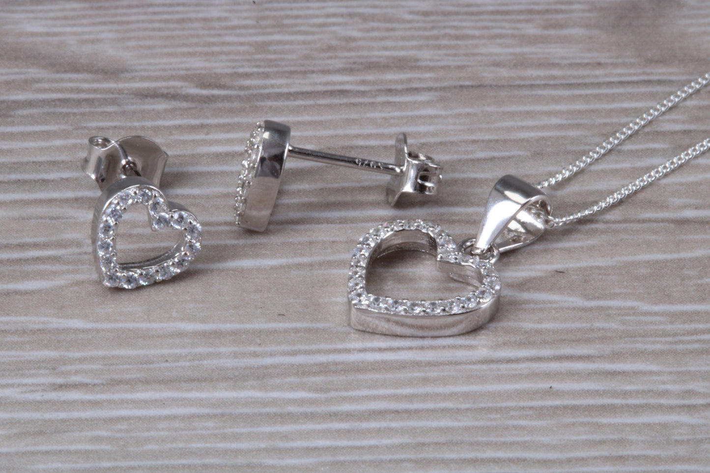 Love Heart Matching Stud Earrings with Necklace