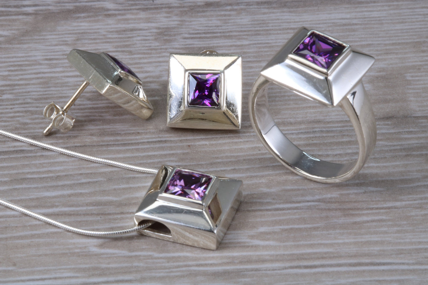 Real Amethyst Ring, Earrings and Necklace