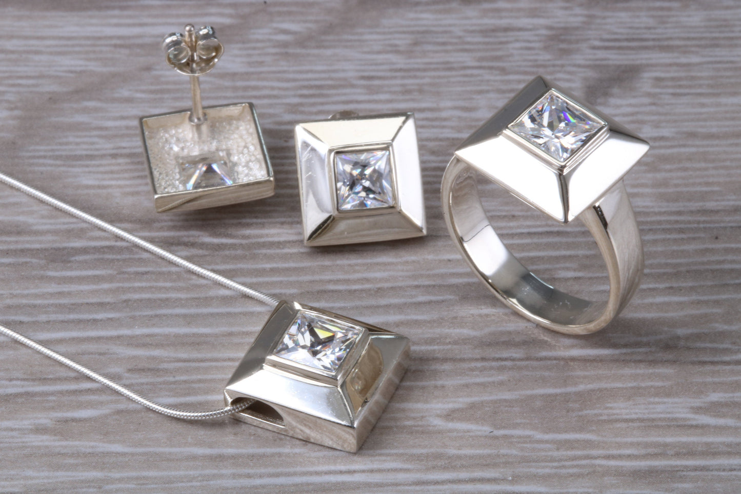 Real White Topaz Ring, Earrings and Necklace