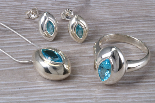 Real blue Topaz Ring, Earrings and Necklace