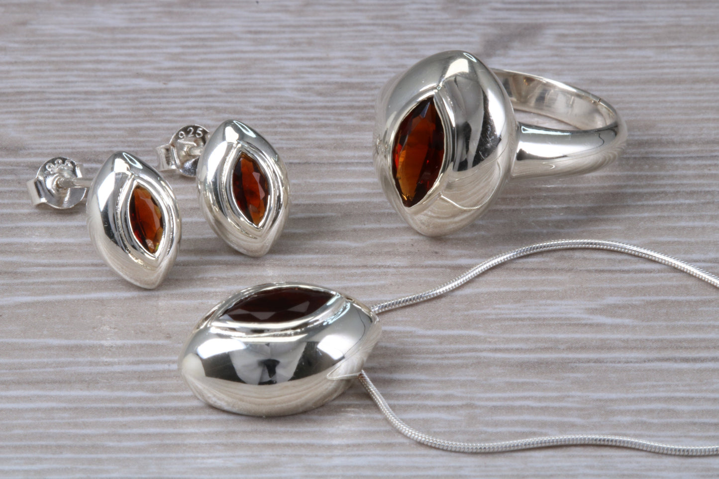 Real Garnet Ring, Earrings and Necklace