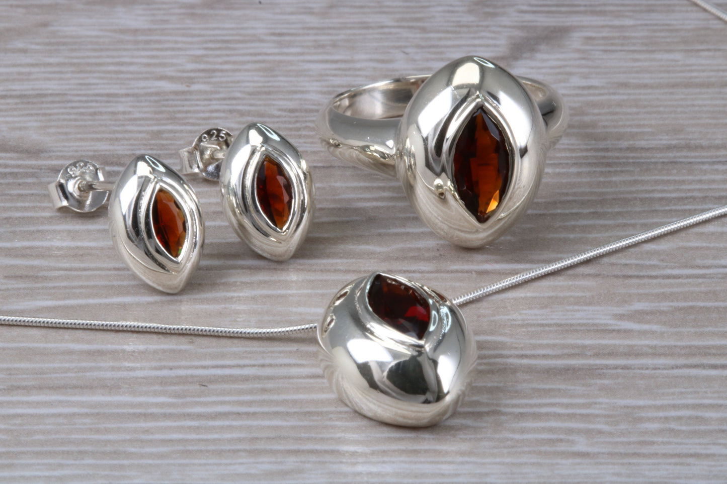 Real Garnet Ring, Earrings and Necklace