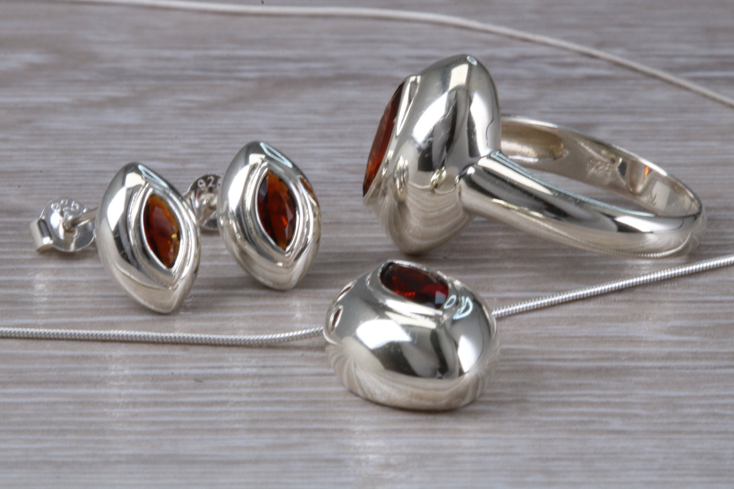 Real Garnet Ring, Earrings and Necklace