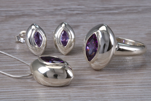 Real Amethyst Ring, Earrings and Necklace