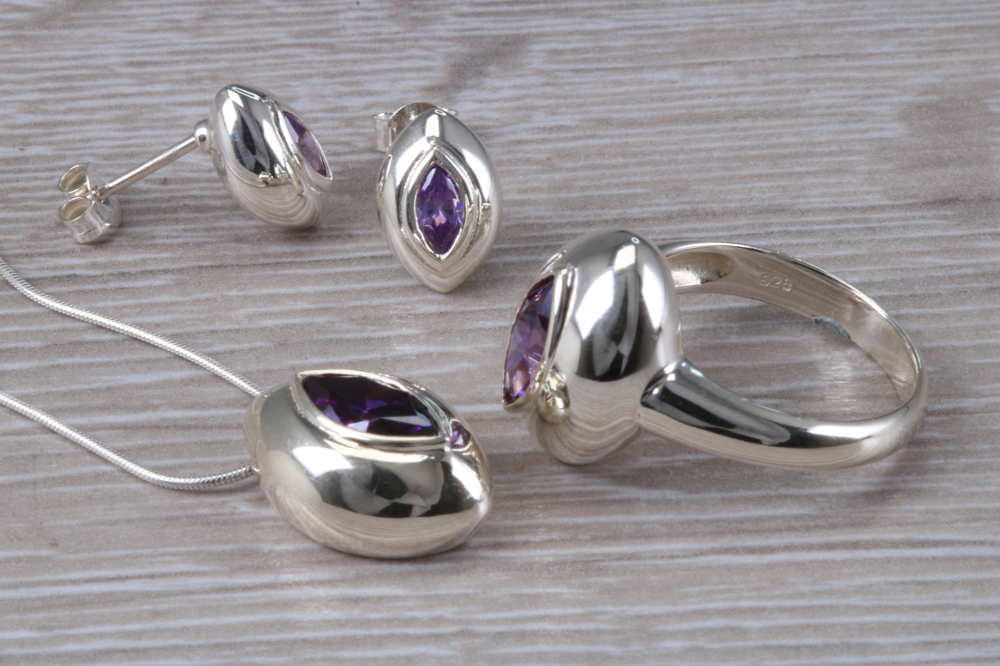 Real Amethyst Ring, Earrings and Necklace