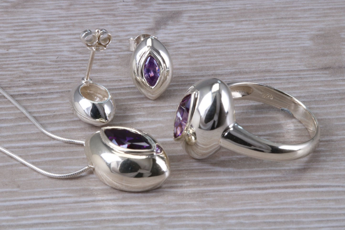 Real Amethyst Ring, Earrings and Necklace