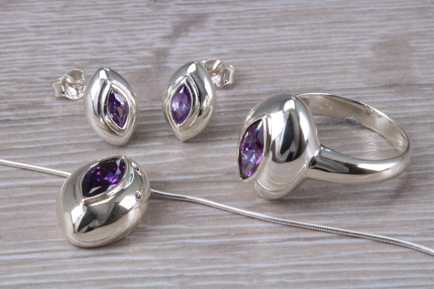 Real Amethyst Ring, Earrings and Necklace