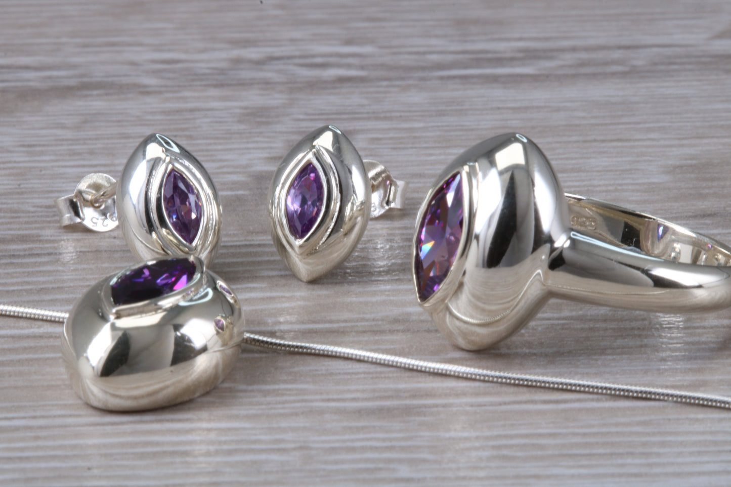Real Amethyst Ring, Earrings and Necklace