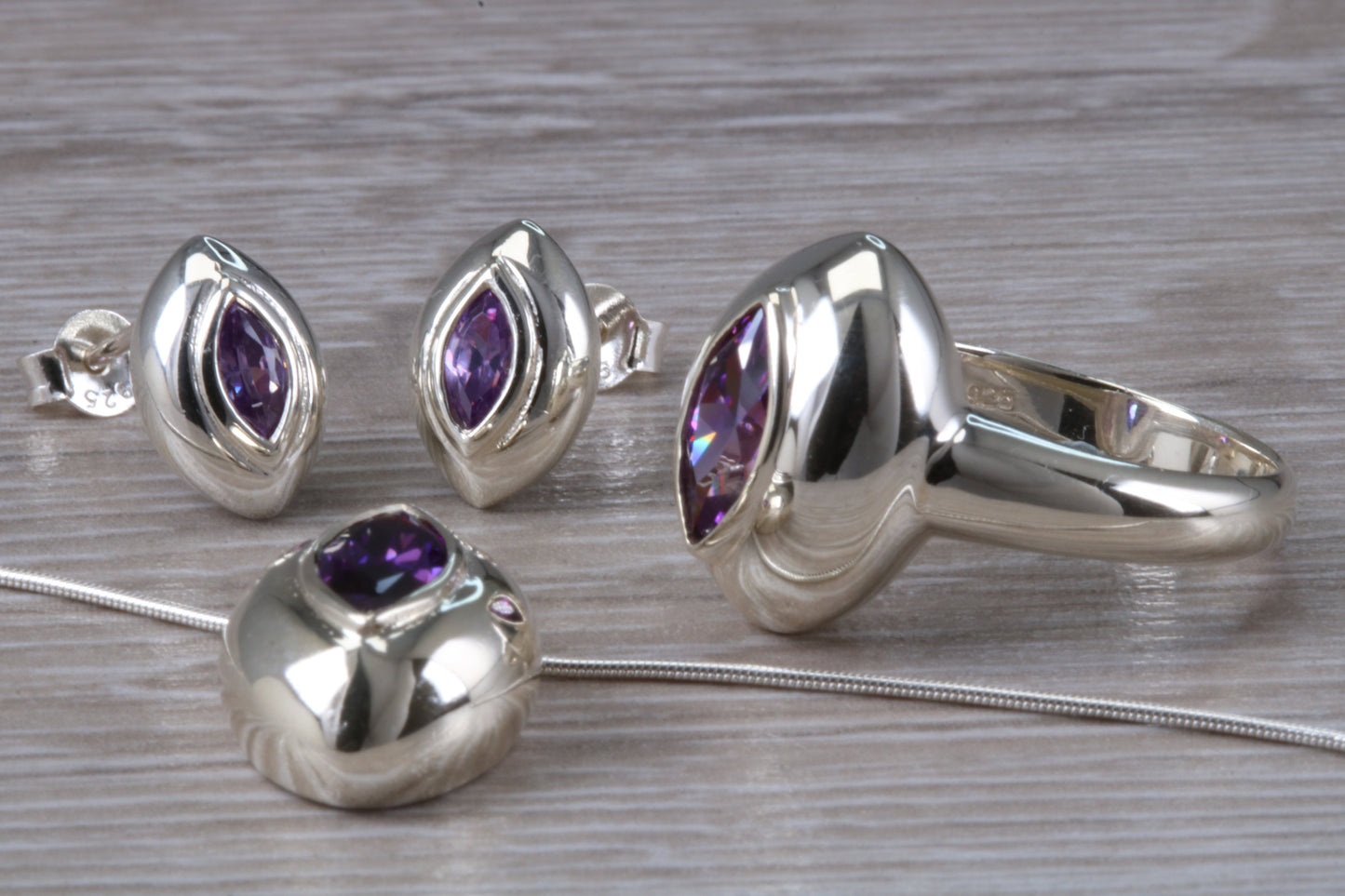 Real Amethyst Ring, Earrings and Necklace