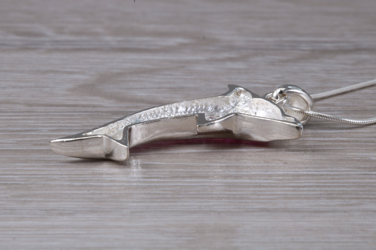 Sterling Silver Pink C Z set Dolphin Necklace