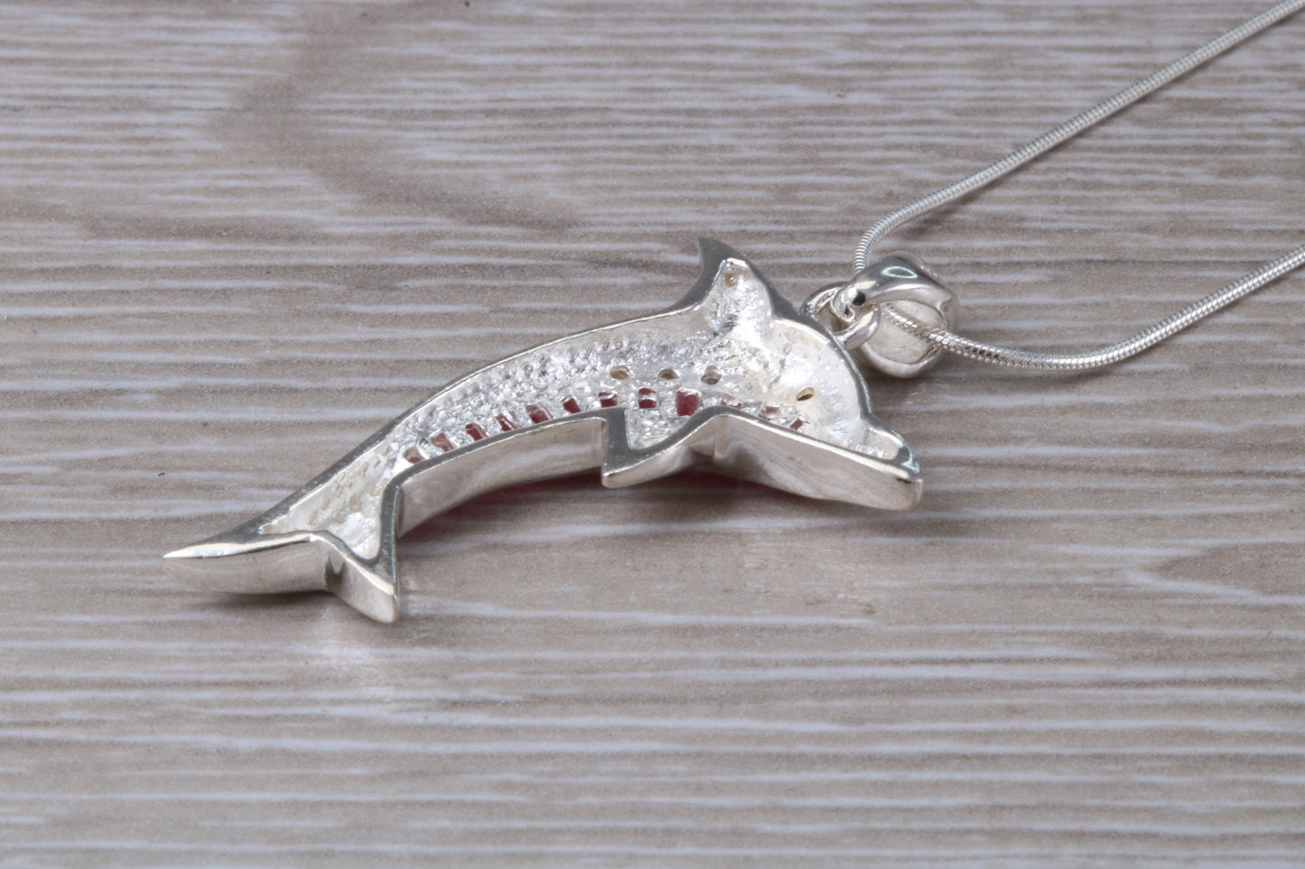 Sterling Silver Pink C Z set Dolphin Necklace