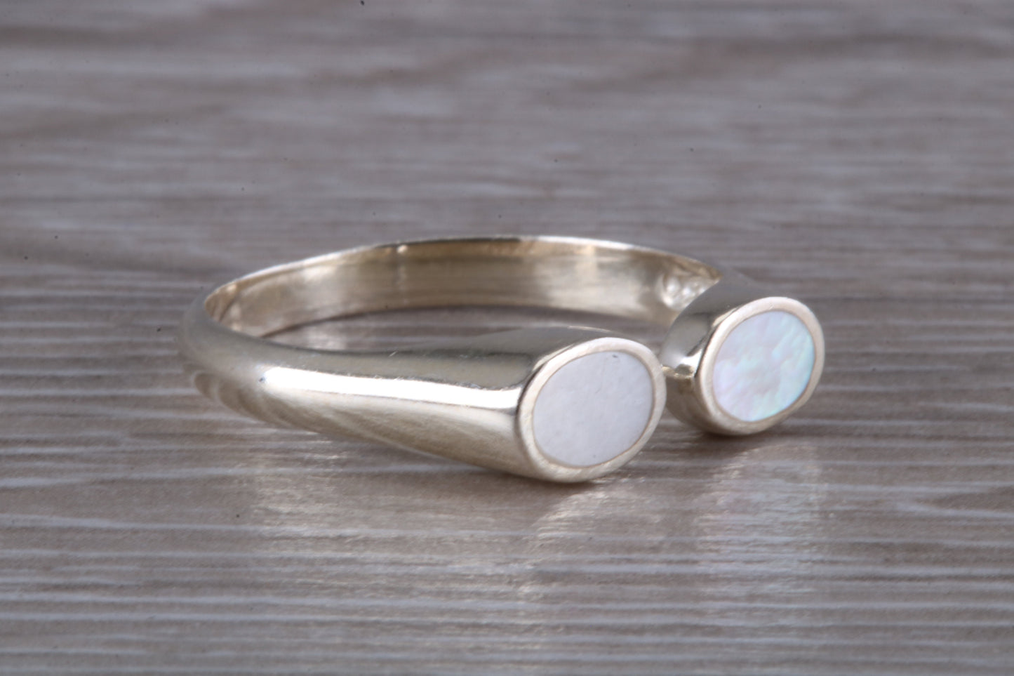 Silver Mother of Pearl open ended ring, sterling silver with mother of pearl inlay, suitable for all age groups, very unusual design