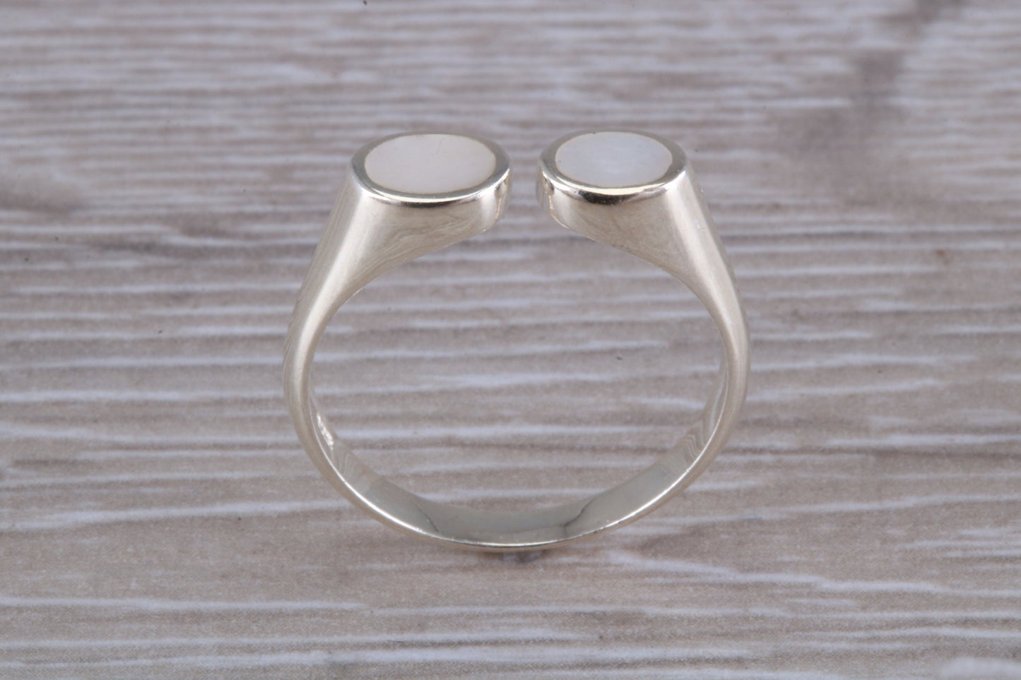 Silver Mother of Pearl open ended ring, sterling silver with mother of pearl inlay, suitable for all age groups, very unusual design