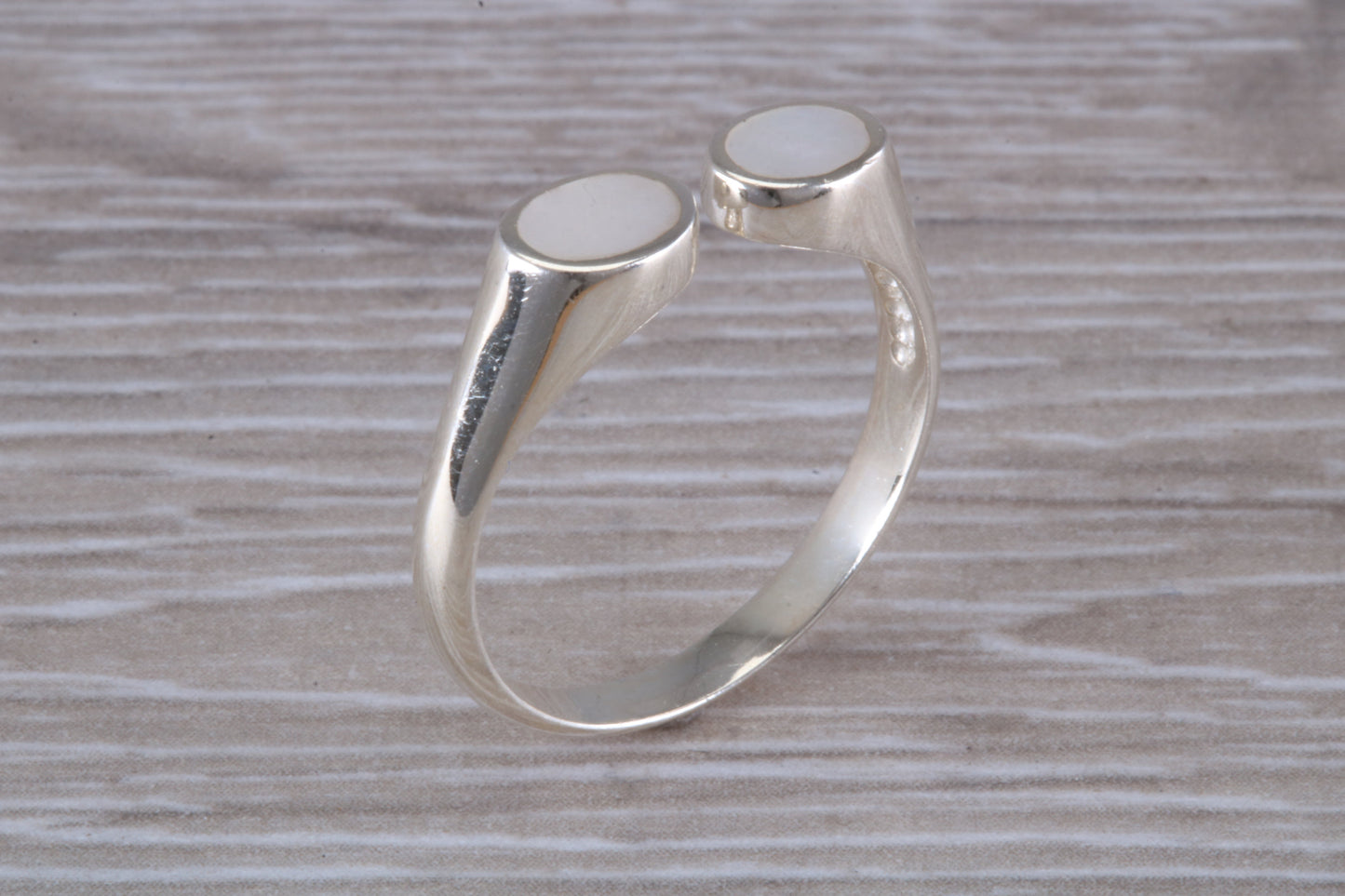 Silver Mother of Pearl open ended ring, sterling silver with mother of pearl inlay, suitable for all age groups, very unusual design
