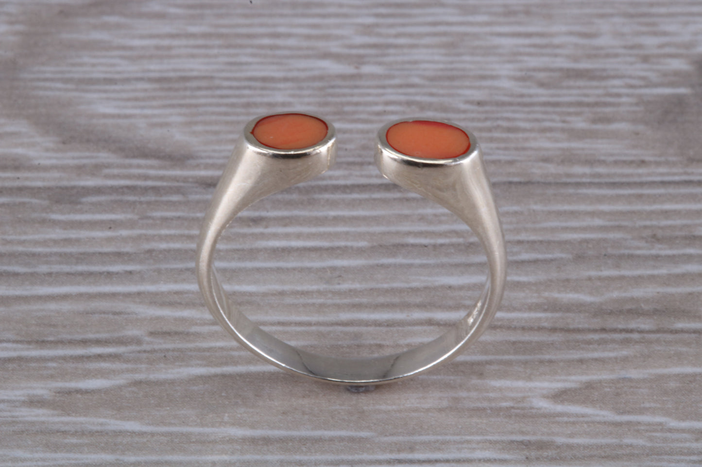 Silver Coral open ended ring, sterling silver with red coral inlay, suitable for all age groups, very unusual design
