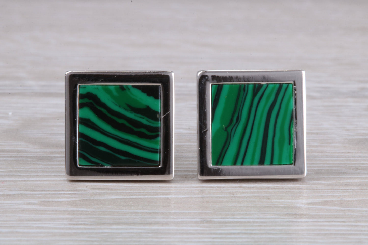 Silver Malachite set Square Cufflinks