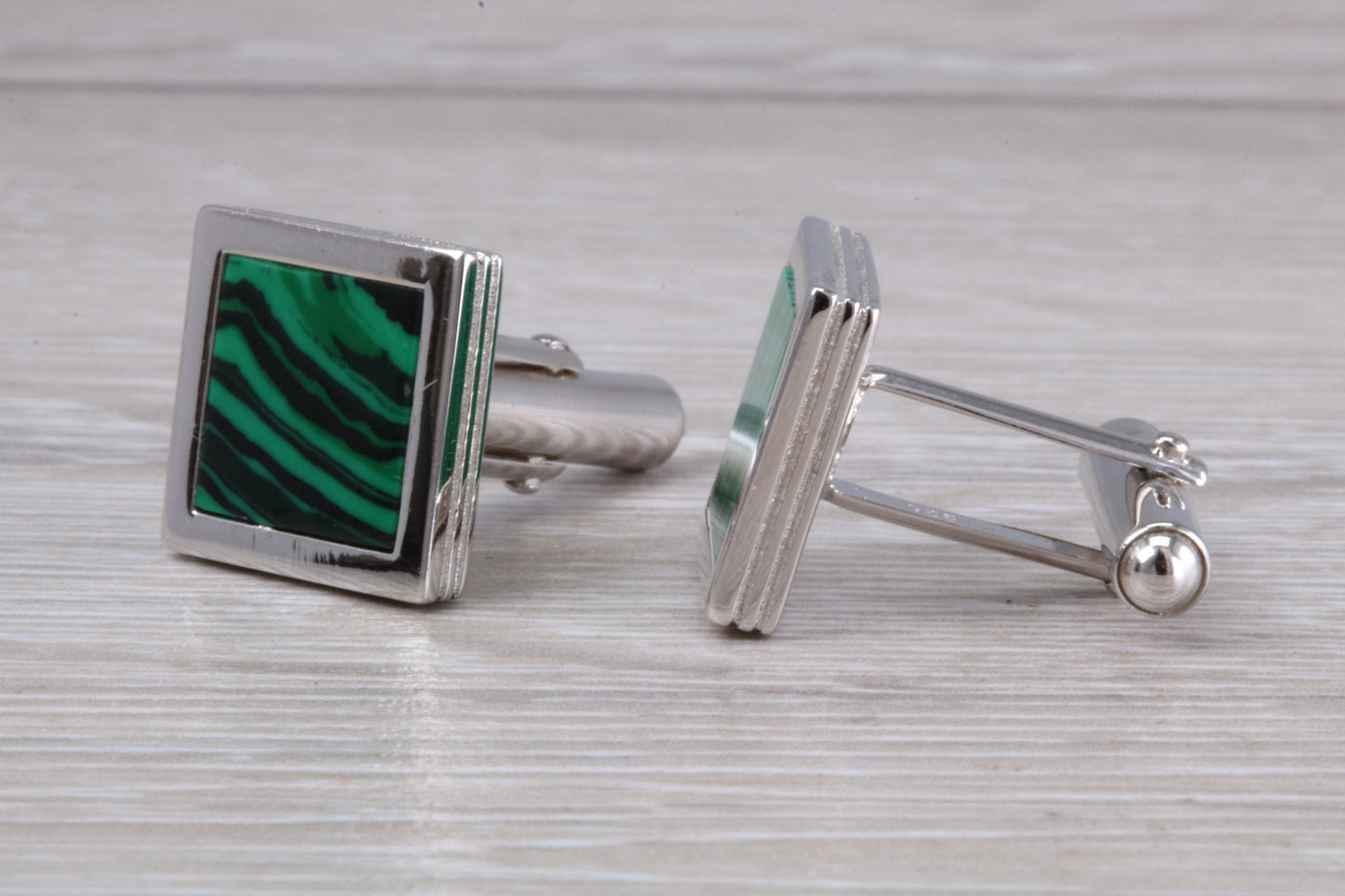 Silver Malachite set Square Cufflinks