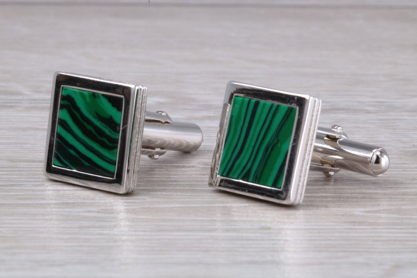 Silver Malachite set Square Cufflinks