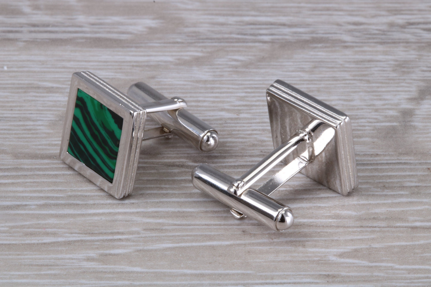 Silver Malachite set Square Cufflinks