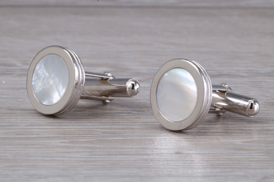 Silver Mother of Pearl set Round Cufflinks