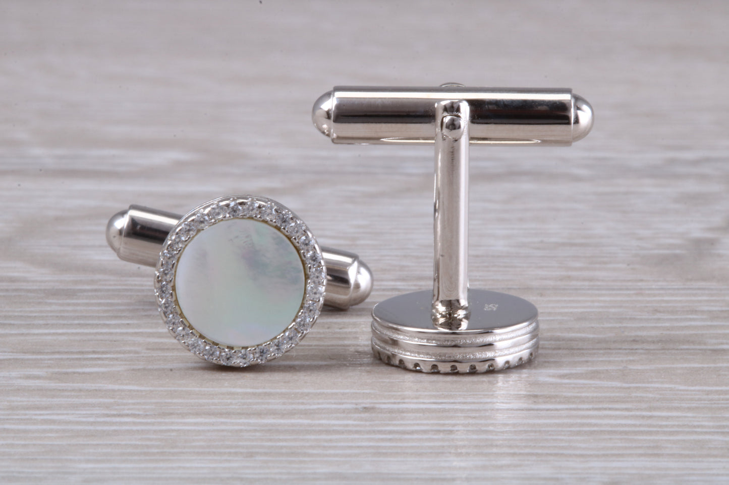 Silver Mother of Pearl and Cubic Zirconia set Cufflinks