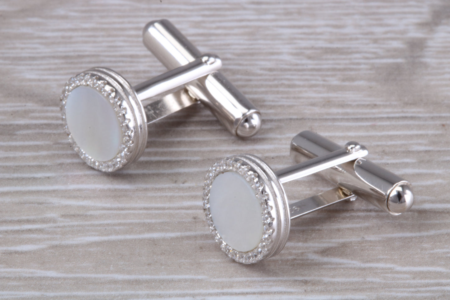 Silver Mother of Pearl and Cubic Zirconia set Cufflinks