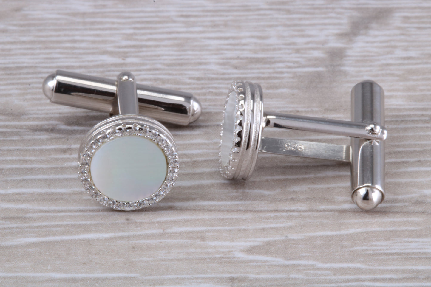 Silver Mother of Pearl and Cubic Zirconia set Cufflinks