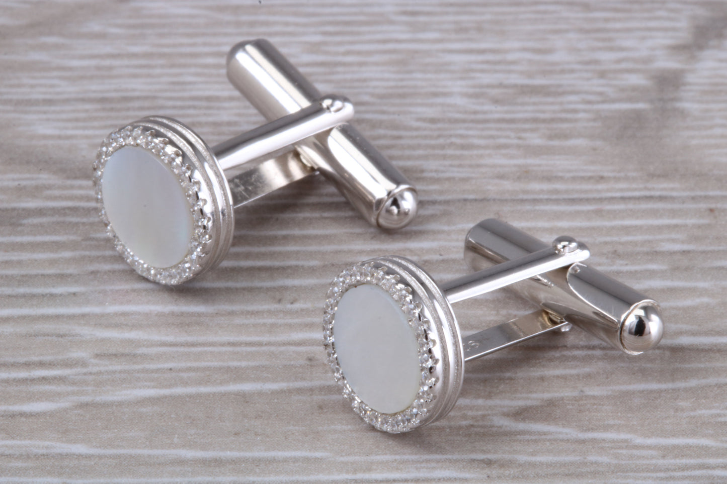 Silver Mother of Pearl and Cubic Zirconia set Cufflinks
