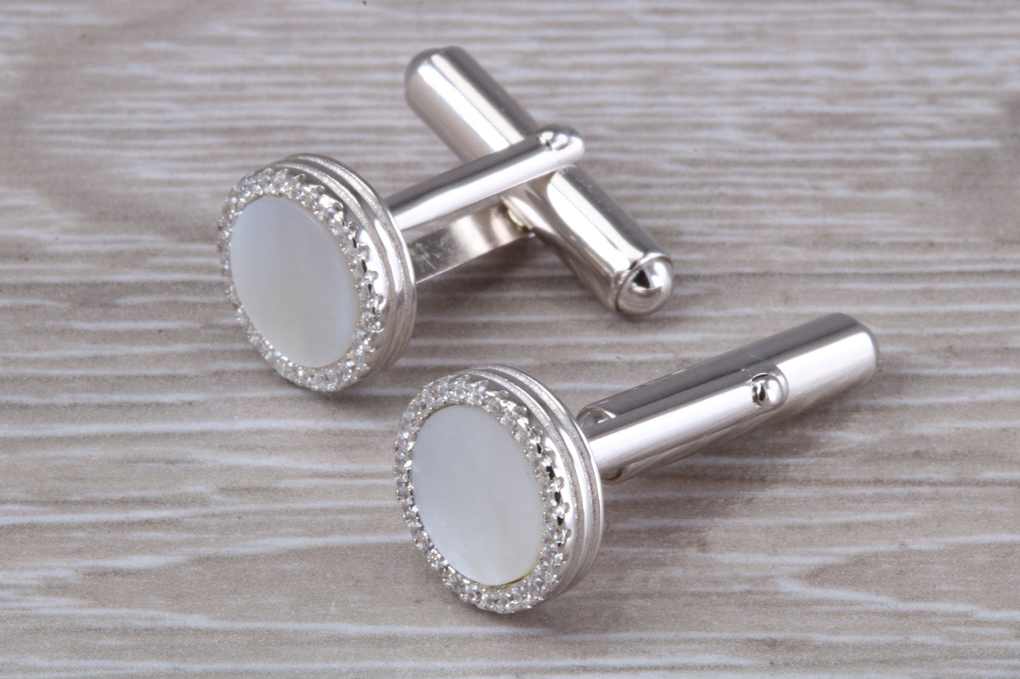 Silver Mother of Pearl and Cubic Zirconia set Cufflinks