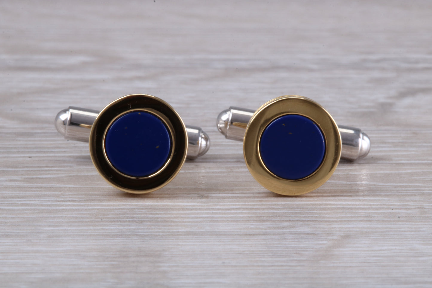 Lapis Lazuli set Sterling Silver Round Cufflinks with 18ct Gold plating