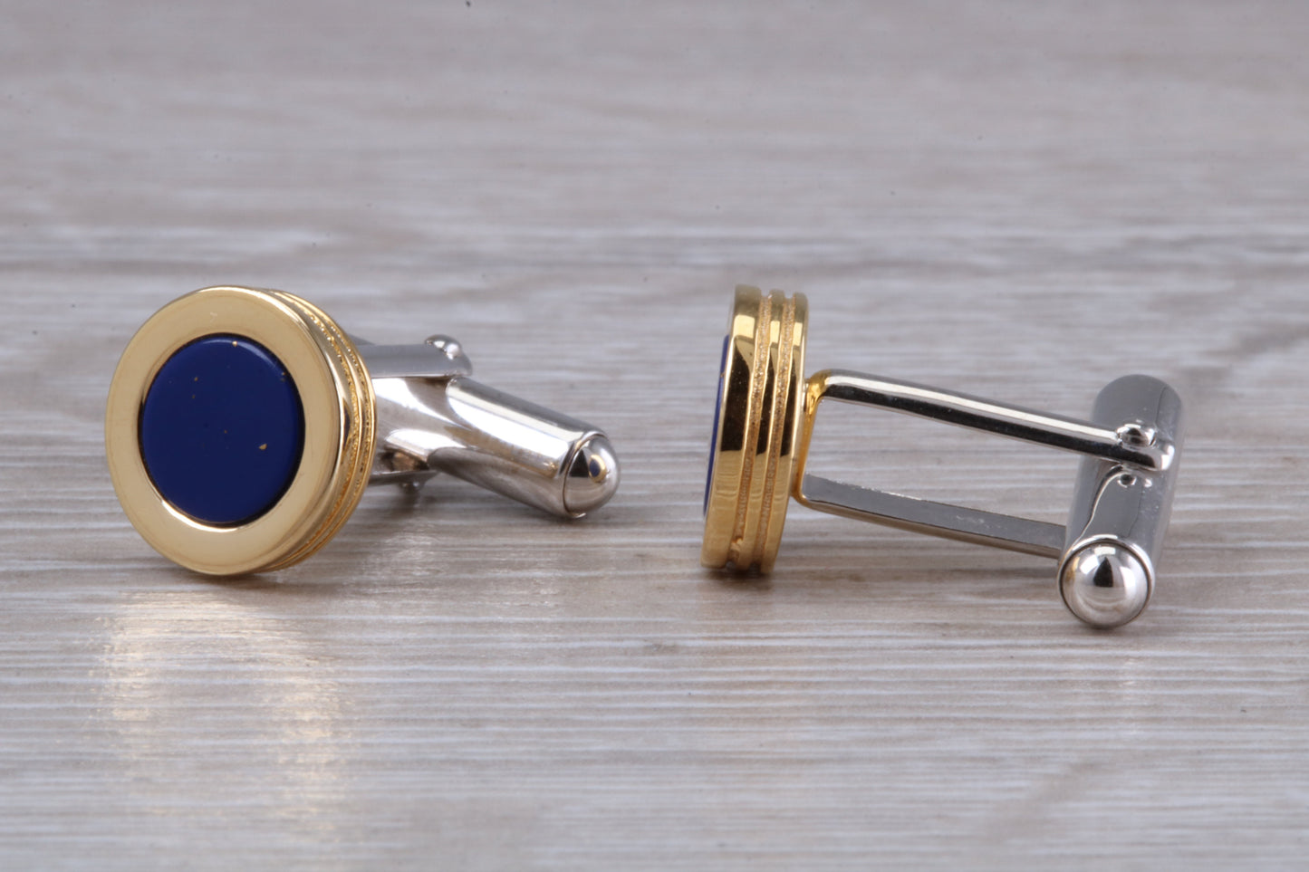 Lapis Lazuli set Sterling Silver Round Cufflinks with 18ct Gold plating
